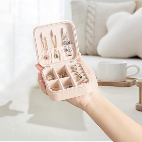 Mini Travel Jewelry Organizer Small Portable Jewelry Box Display Storage Box for Rings Earrings Necklaces Gift for Women and Girls Blue