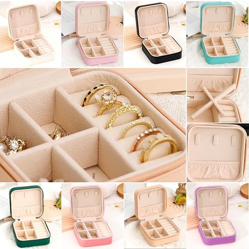 Mini Travel Jewelry Organizer Small Portable Jewelry Box Display Storage Box for Rings Earrings Necklaces Gift for Women and Girls Blue