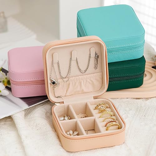 Mini Travel Jewelry Organizer Small Portable Jewelry Box Display Storage Box for Rings Earrings Necklaces Gift for Women and Girls Blue